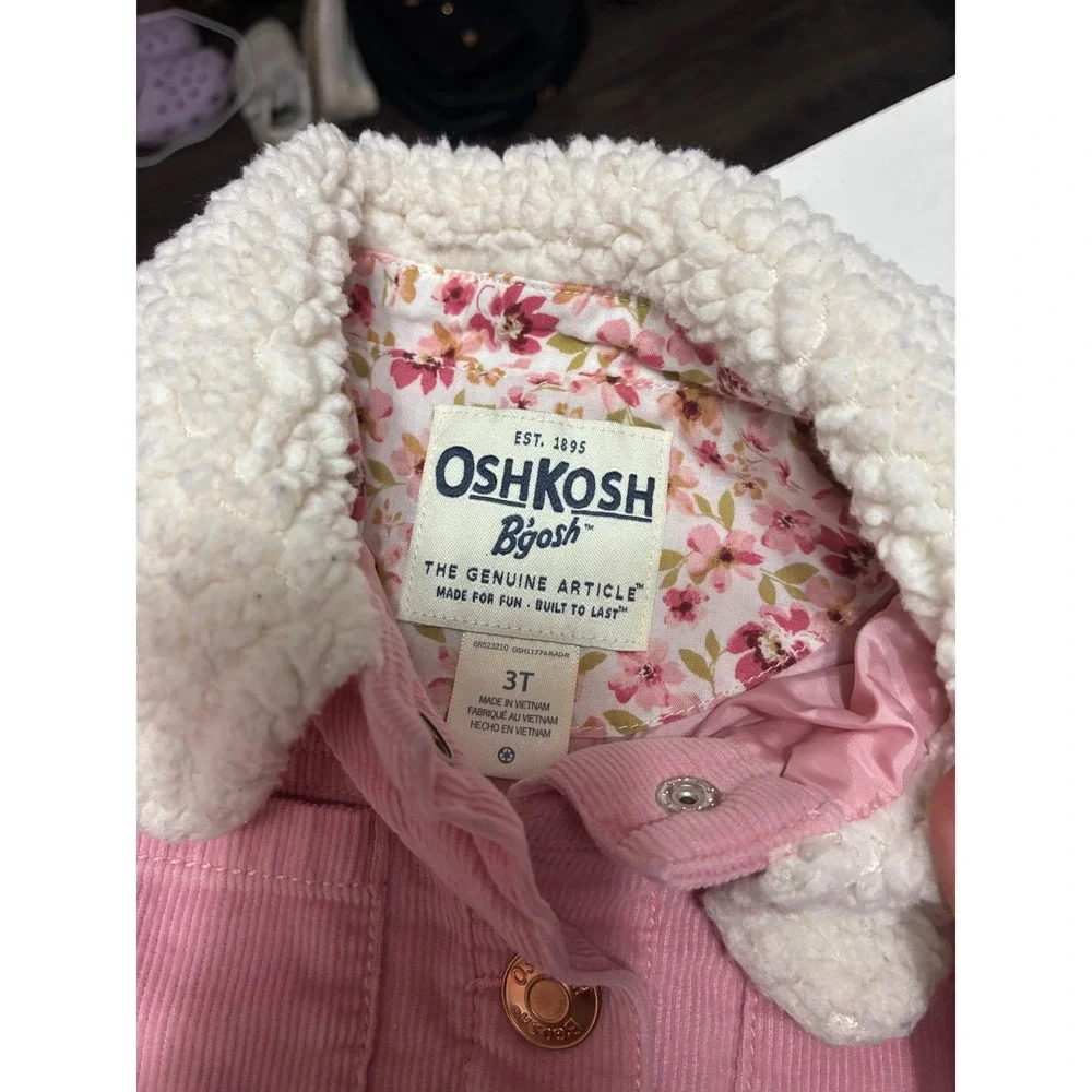 OshKosh Bgosh Girls Pink Corduroy Sherpa Collar Trucker Jacket 3T Floral Lining